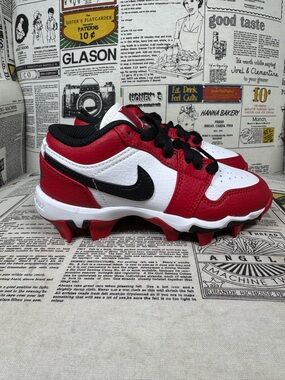 Nike Jordan 1 Low Youth Cleats Red HF6885-106 Football Baseball Size 11c